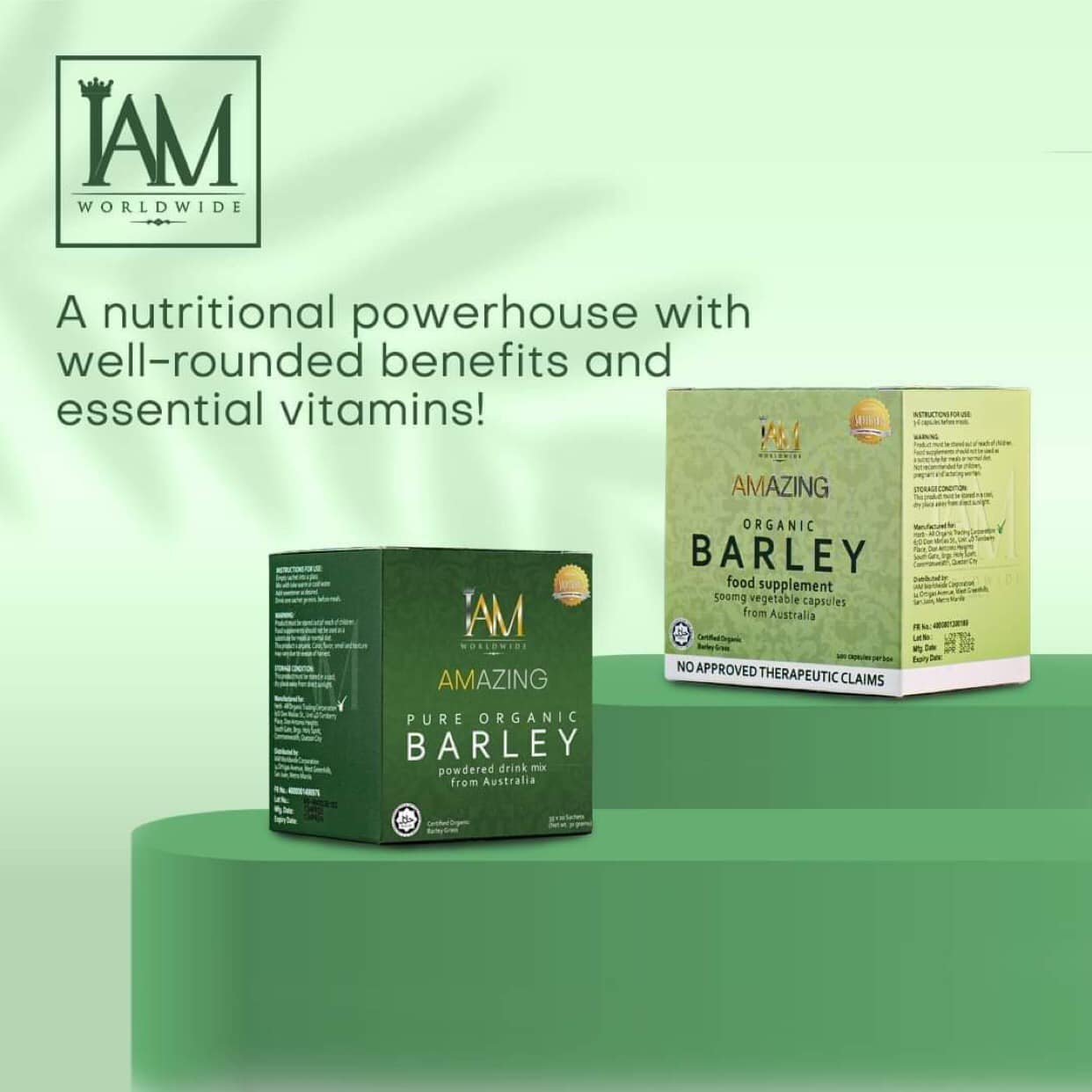 Barley Grass Powder in Capsule - IAM Amazing Organic Barley Grass Powder in Capsule 500mg x 100 capsules
