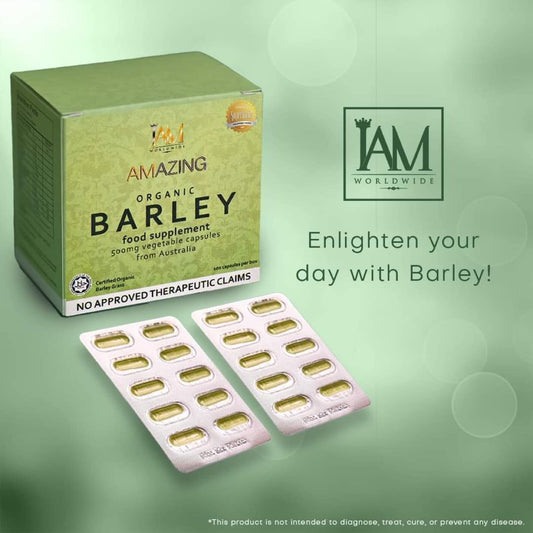 Barley Grass Powder in Capsule - IAM Amazing Organic Barley Grass Powder in Capsule 500mg x 100 capsules