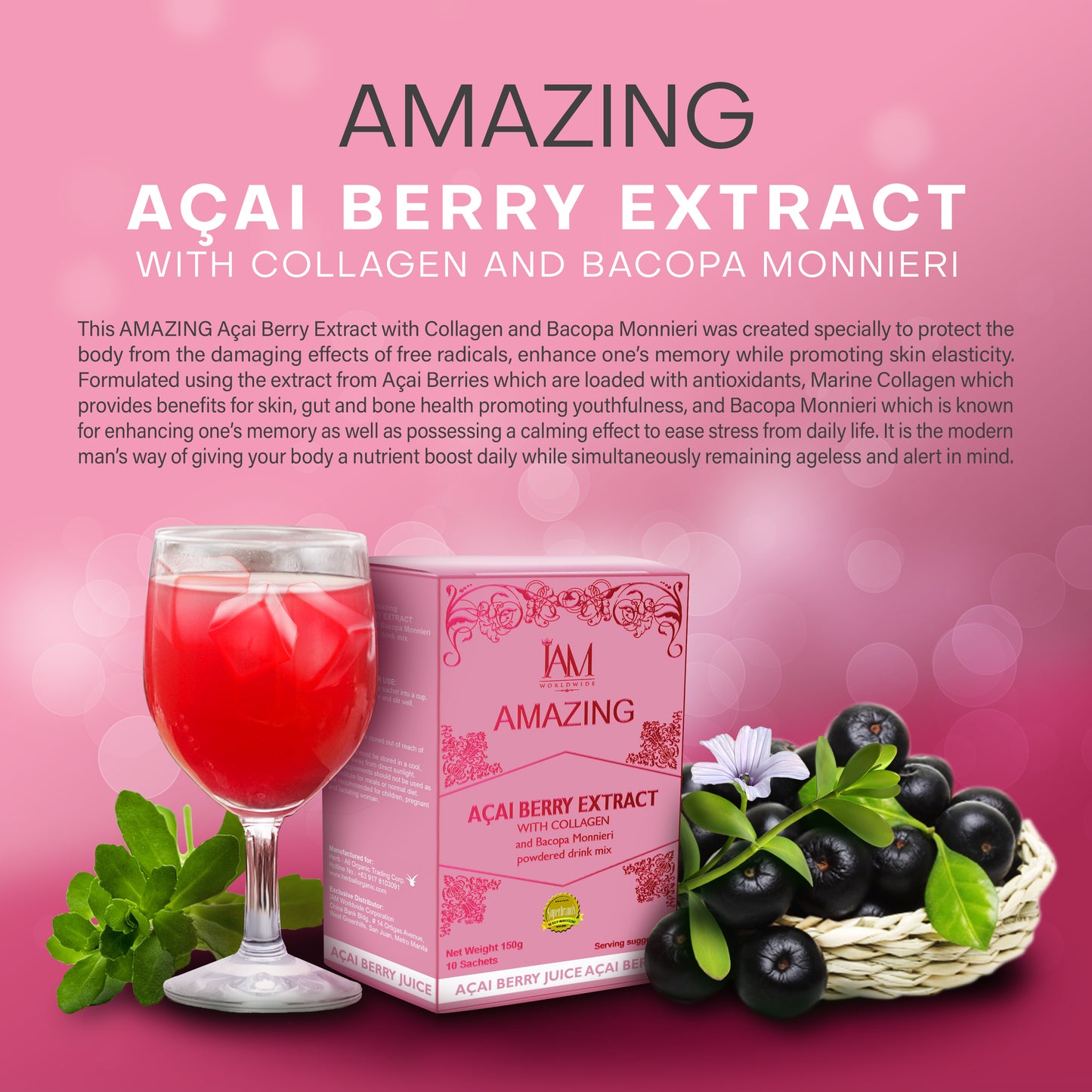 Collagen Juice - IAM Amazing Acai Berry extract juice na may Bacopa Monnieri